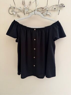 POPSUGAR Black Off-Shoulder Button-Front Blouse
